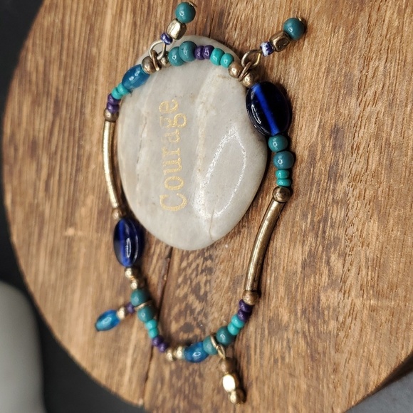 Blue‎ seaglass tahitian tiki bracelet B3121 - Picture 1 of 3